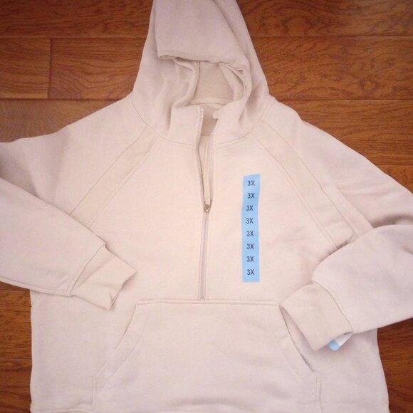 Danskin Women Plus Size 3X Mixed Rib Half Zip Tan Hoodie Sweatshirt NWT - Picture 3 of 5